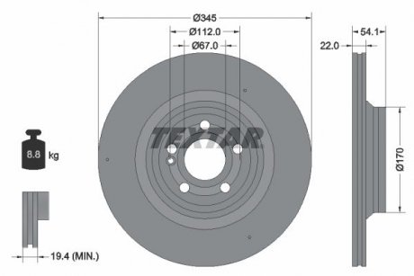 Диск гальмівний (задній) MB GLE (V167/C167)/GLS (X167) 18- (345x22) PRO+ TEXTAR 92307005 (фото 1)