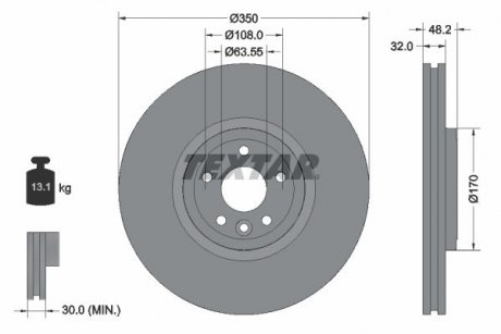 Диск гальмівний (передній) Land Rover Range Rover Velar 2.0/3.0 17- (350x32) PRO+ TEXTAR 92308205 (фото 1)