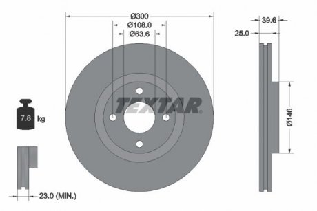 Диск гальмівний (передній) Ford Ecosport 1.0-2.0 12- (300x25) PRO TEXTAR 92315503 (фото 1)