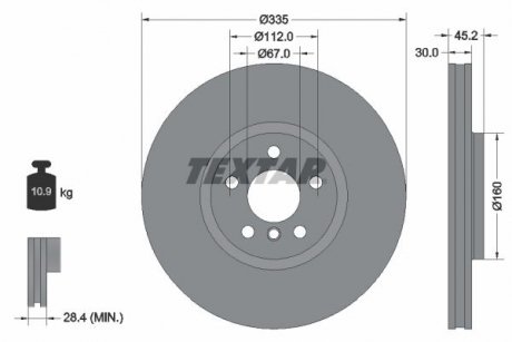 Диск гальмівний (передній) BMW X1 (U11) 22- (335x30) B38/B47/B48 PRO+ TEXTAR 92316205 (фото 1)