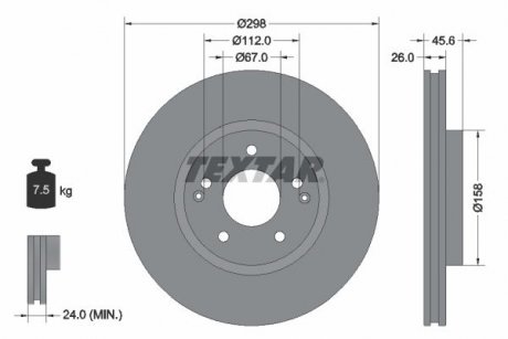 Диск гальмівний (передній) Ssangyong Actyon Sports I/Korando 11- (298x26) (PRO) TEXTAR 92322903 (фото 1)