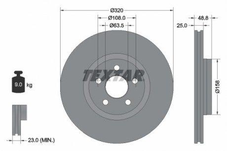 Диск гальмівний (передній) Ford Transit Connect 1.5 EcoBlue 15- (320x25) PRO TEXTAR 92326103 (фото 1)