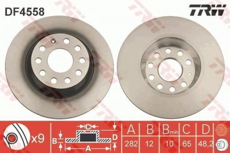 Диск гальмівний SKODA SUPERB, YETI, VW GOLF V, PASSAT задн. (вир-во) TRW DF4558 (фото 1)