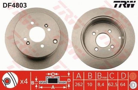 Диск гальмівний HYUNDAI ACCENT, GETZ, KIA RIO II задн. (вир-во) TRW DF4803 (фото 1)