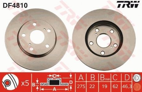 Диск гальмівний TOYOTA COROLLA передн. (вир-во) TRW DF4810 (фото 1)