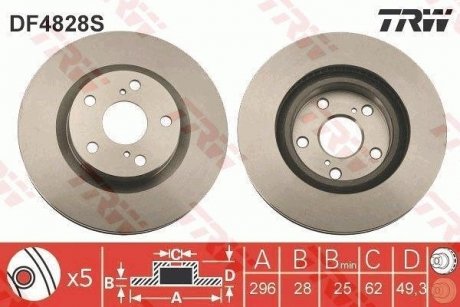 Диск тормозной TOYOTA AURIS передн. (пр-во) TRW DF4828S (фото 1)