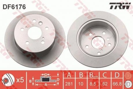 Диск гальмівний TOYOTA CAMRY 2006 - задн. (вир-во) TRW DF6176 (фото 1)