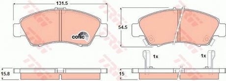 Колодка гальм. диск. HONDA CIVIC передн. (вир-во) TRW GDB1164 (фото 1)