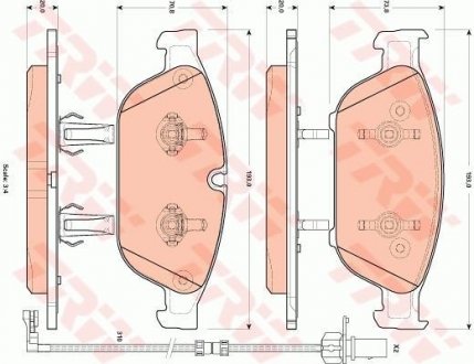 Комплект гальмівних колодок передн, AUDI A6 ALLROAD C7, A6 C7, A7, A8 D4 1.8-6.3 11.09-09.18 TRW GDB1897 (фото 1)
