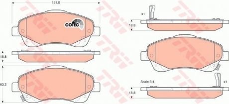 Колодка гальм. диск. TOYOTA AVENSIS (T25), COROLLA V передн. (вир-во) TRW GDB3336 (фото 1)