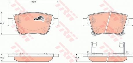 Колодка гальм. диск. TOYOTA AVENSIS (_T22_, T25) задн. (вир-во) TRW GDB3337 (фото 1)