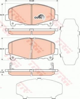 Колодка гальм. диск. HONDA ACCORD передн. (вир-во) TRW GDB3477 (фото 1)