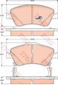 Колодка гальм. диск. TOYOTA AURIS передн. (вир-во) TRW GDB3481 (фото 1)