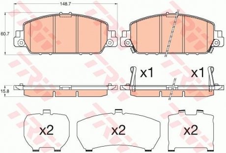 Колодка торм. диск. HONDA ACCORD 2013 передн. (пр-во) TRW GDB3615 (фото 1)