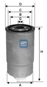 Фильтр топливный FIAT DUCATO 1.9-2.8 D, TD -02, BRAVO 1.9 TD -99 (OE) (пр-во) UFI 24.351.01 (фото 1)