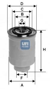 Фильтр топливный TOYOTA COROLLA 87-00, CARINA E 92-97 (пр-во) UFI 24.374.00 (фото 1)