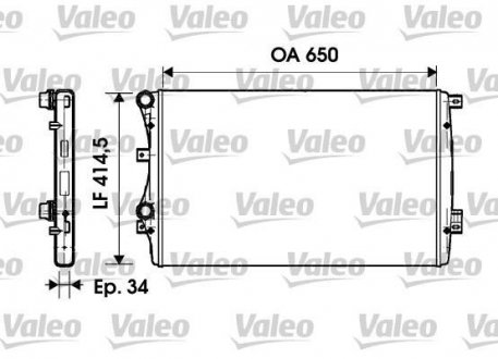 Радиатор охолодження VW Caddy/Golf/Passat/Audi A3/Seat Leon/Altea 1.2-2.0 03-(650x416x34) Valeo 732872 (фото 1)