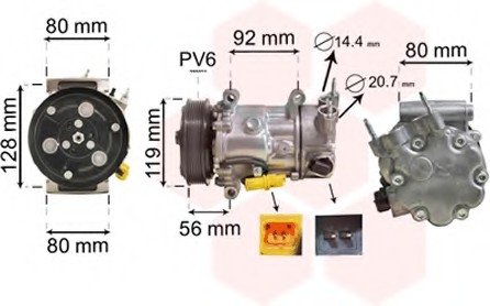 Компрессор кондиционера CITROEN BERLINGO/ PEUGEOT 207,208 (Пр-во) Van Wezel 0900K255 (фото 1)