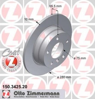 Диск гальмівний (задній) BMW 1 (E87) 04-11 (280x10) (з покриттям) (полный) ZIMMERMANN 150.3425.20 (фото 1)