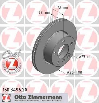 Диск гальмівний (передній) BMW 1 (F20/F21)/2 (F22) 10- (284x22) ZIMMERMANN 150.3496.20 (фото 1)