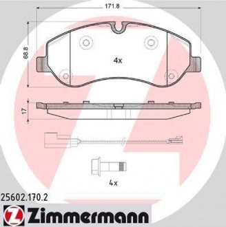 Колодки гальмівні (передние) Ford Transit 12- (TRW) (з датчиками) ZIMMERMANN 25602.170.2 (фото 1)