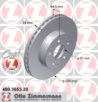 Диск гальмівний (передній) MB E-class (W211/W212/S211/S212) 02-09 (295x28) (з покриттям) (вентил.) ZIMMERMANN 400.3653.20 (фото 1)